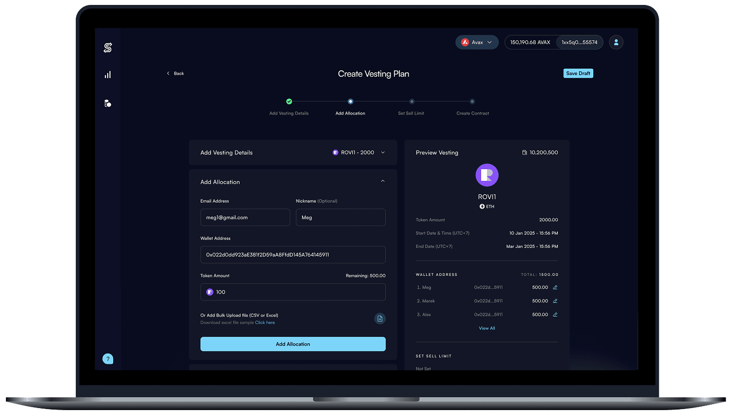 Create Vesting Plan Page 1